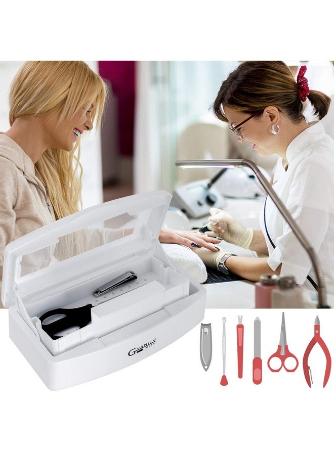 Sanitizing Tray Disinfectant Container Nail Tool Sterilizer Box Plastic Sanitizing Box For Nail Tools Hair Salonspa (Clear Lid White)