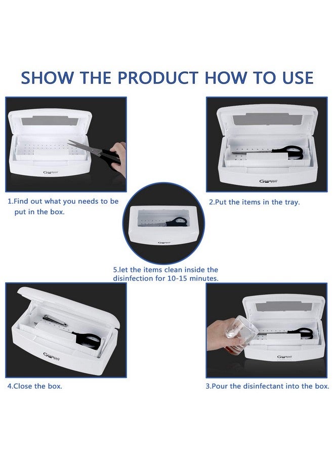 Sanitizing Tray Disinfectant Container Nail Tool Sterilizer Box Plastic Sanitizing Box For Nail Tools Hair Salonspa (Clear Lid White)
