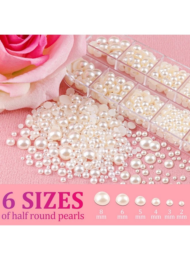 2700 Pcs Flat Back Pearls Kits 1 Box Of Flatback White+1 Box Of Beige Half Round Pearls With Pickup Pencil And Tweezer For Home Diy And Professional Nail Art Face Makeup And Craft