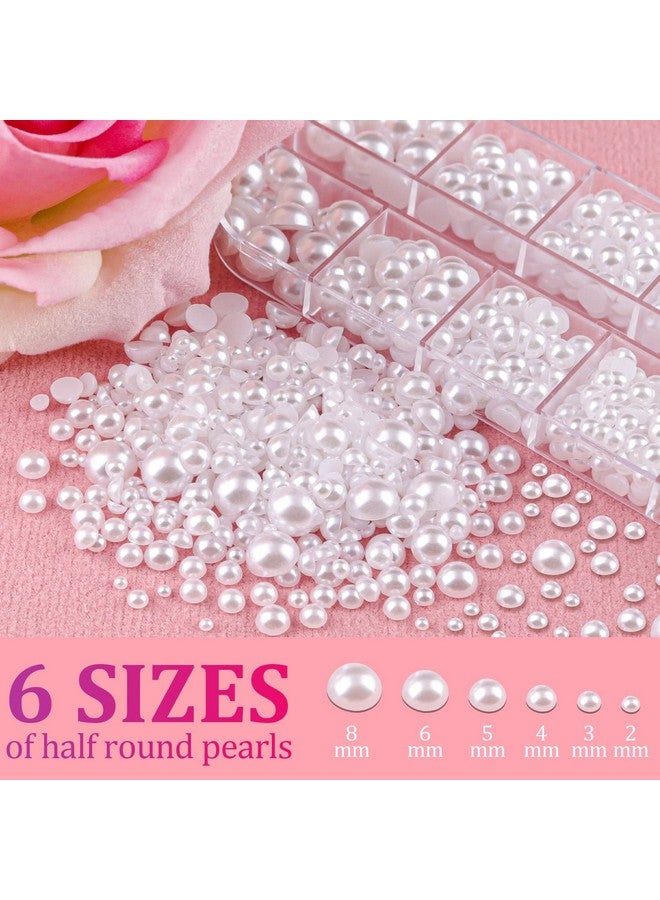 2700 Pcs Flat Back Pearls Kits 1 Box Of Flatback White+1 Box Of Beige Half Round Pearls With Pickup Pencil And Tweezer For Home Diy And Professional Nail Art Face Makeup And Craft