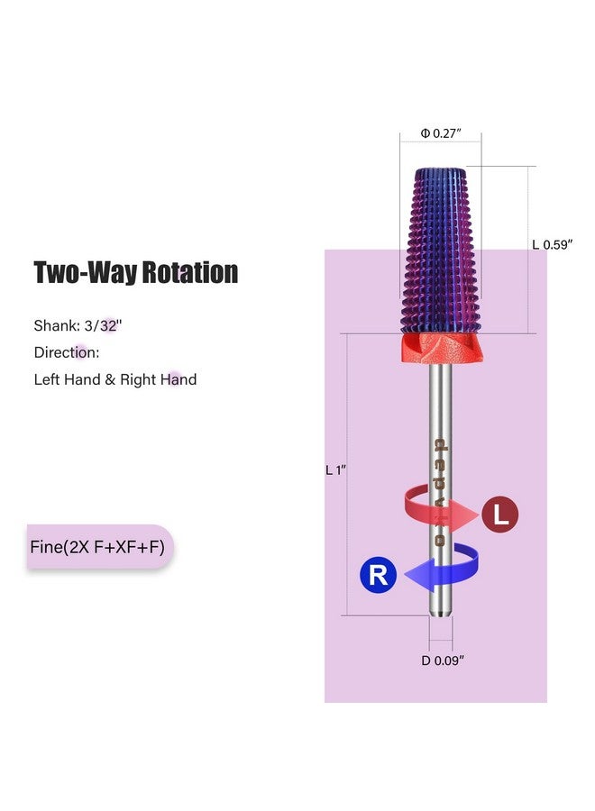 5 In 1 Nail Drill Bits 332'' Carbide Tungsten Nail Bits Two Way Rotate Professional Advanced Safety Cuticle Bits For Nail Fast Remove For Manicure Pedicure Cuticle Gel Polishing(F Purple)