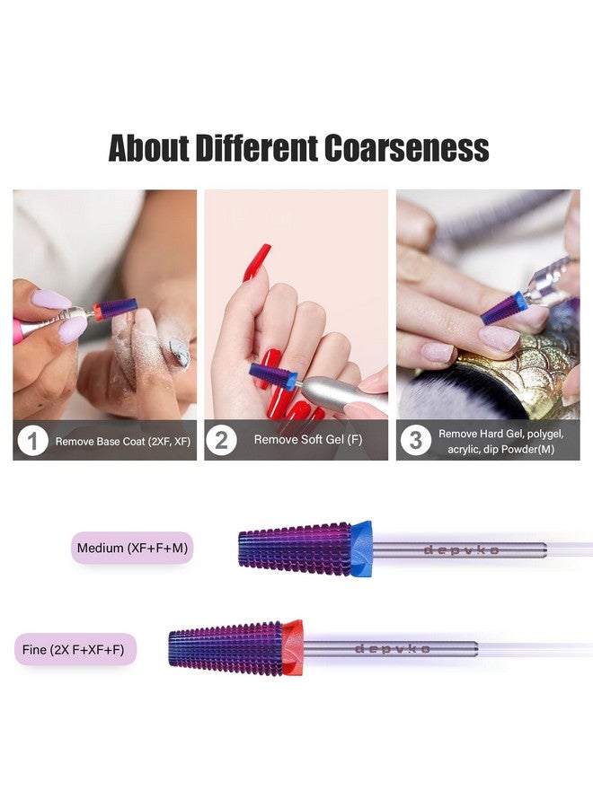 5 In 1 Nail Drill Bits 332'' Carbide Tungsten Nail Bits Two Way Rotate Professional Advanced Safety Cuticle Bits For Nail Fast Remove For Manicure Pedicure Cuticle Gel Polishing(F Purple)