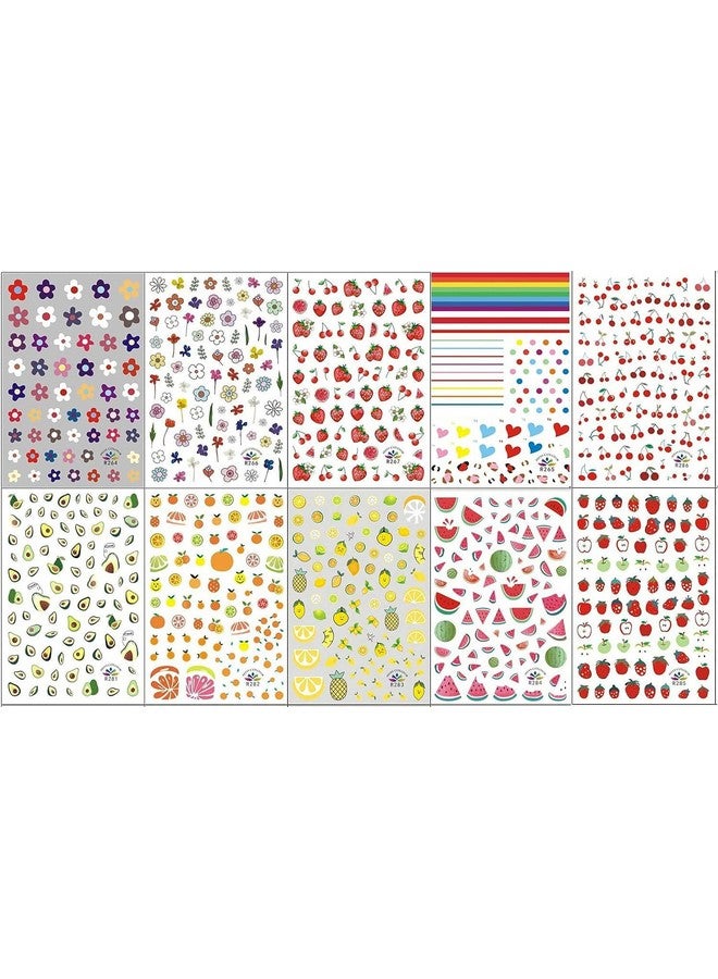 10 Sheets Strawberry Nail Art Stickers Decals Selfadhesive Cute Fruits Strawberry Watermelon Avocado Cherry Nail Decoration Accessories For Little Girls Kids