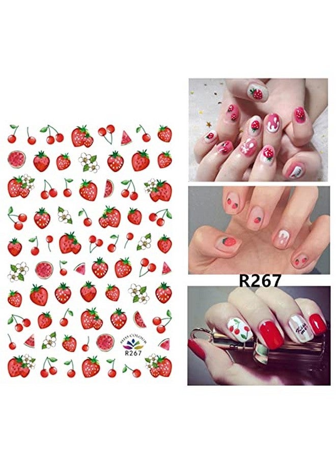 10 Sheets Strawberry Nail Art Stickers Decals Selfadhesive Cute Fruits Strawberry Watermelon Avocado Cherry Nail Decoration Accessories For Little Girls Kids