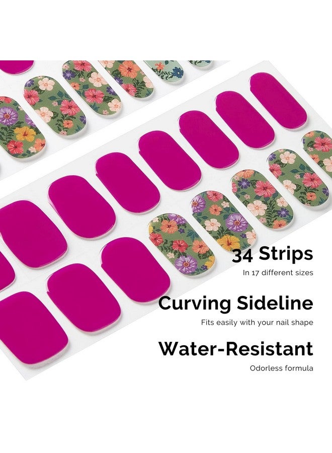 Semi Cured Gel Nail Strips 34 Pcs Long Lasting Nail Polish Sticker Wraps With Glossy Gel Finish Retro Jungle