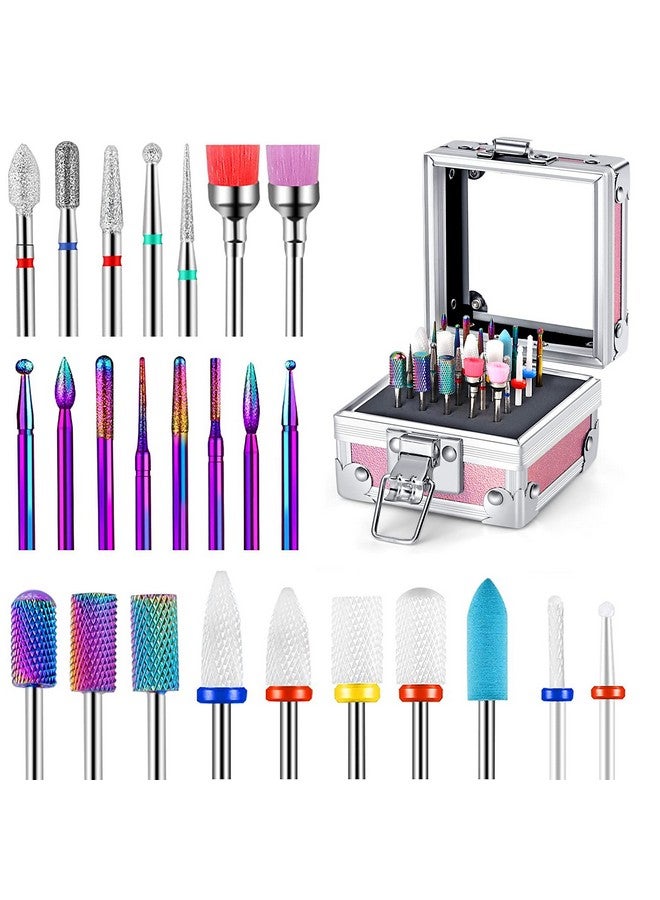 25Pcs Nail Drill Bits Set With Portable Nail Drill Bit Holder 332 Inch Nail Drill Bits For Acrylic Nails Ceramic Diamond Carbide Cuticle Efile Remover Bits For Home Salon Acrylic Gel Nail Polish
