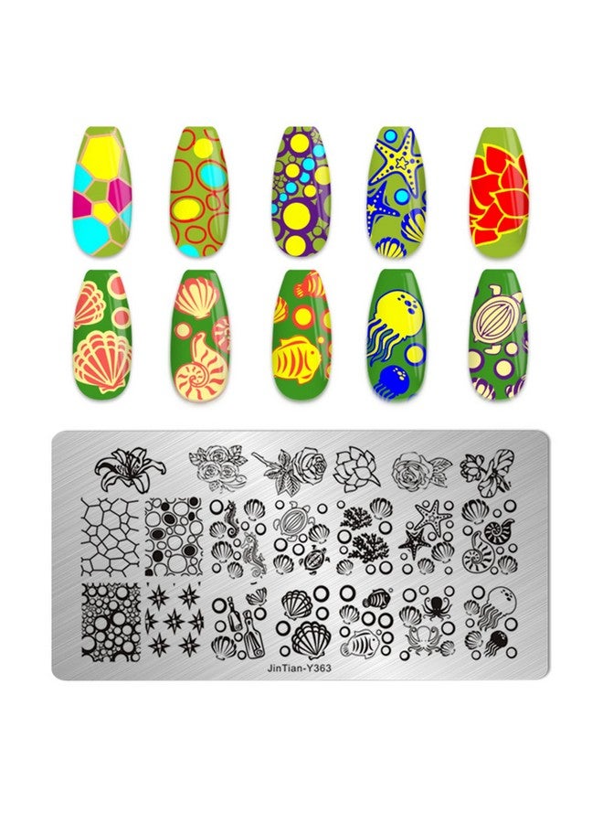 Nail Stamper Kit 6Pcs Nail Stamping Plate Flower Butterfly Fish Shell Leaves Geometry Image Template Stamper Plate With Clear Silicone Nail Stamper And Scraper Manicure Stencils Tools