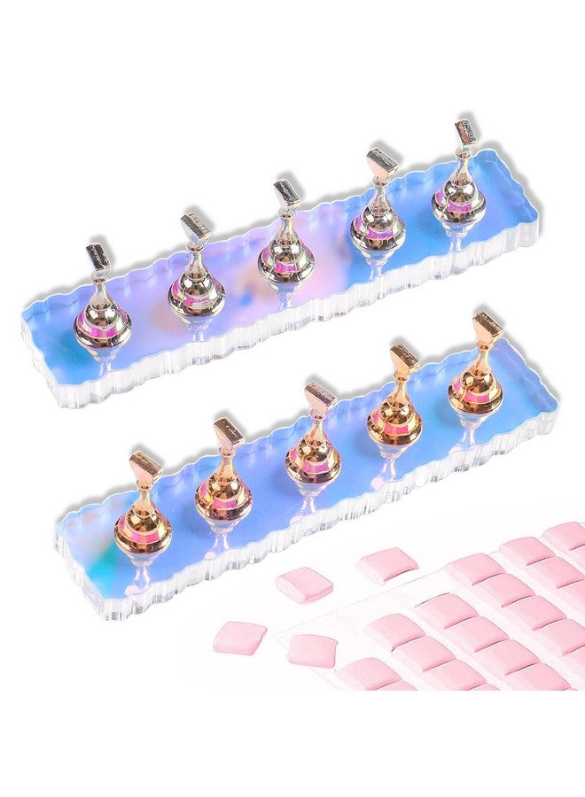 2 Set Nail Stand Aurora Nail Holder For Painting Nail Stand For Press On With 96 Pcs Reusable Sticky Putty Nail Display Stand Nail Hand Practice Magnetic Nail Art Tools For Homes And Salons
