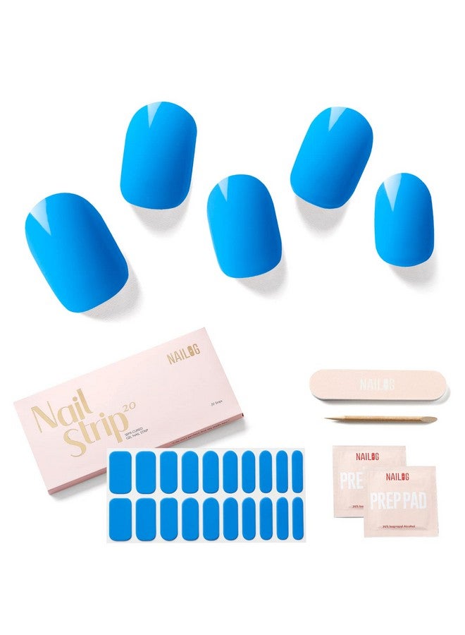 Semi Cured Gel Nail Strips (20 Extra Long Stickerswraps) Glossy & Long Lasting Soft Gel Finishing Butterfly Blue