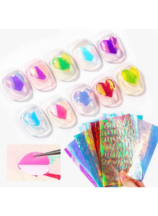 11 Sheets Aurora Nail Foil Laser Nail Stickers Glass Paper Nail Art Stickers Iridescent Cellophane Nail Designs Stickers Holographic Film 3D Nail Decoration For Women Kids