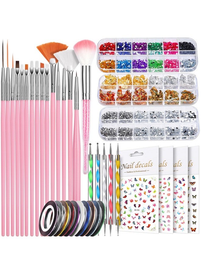 Nail Art Kit For Beginners Nail Art Supplies With Nail Art Brushes Nail Dotting Tools Nail Art Stickers Nail Art Rhinestone Nail Art Foil Nail Art Tapes Nail Accessories For Nail Art