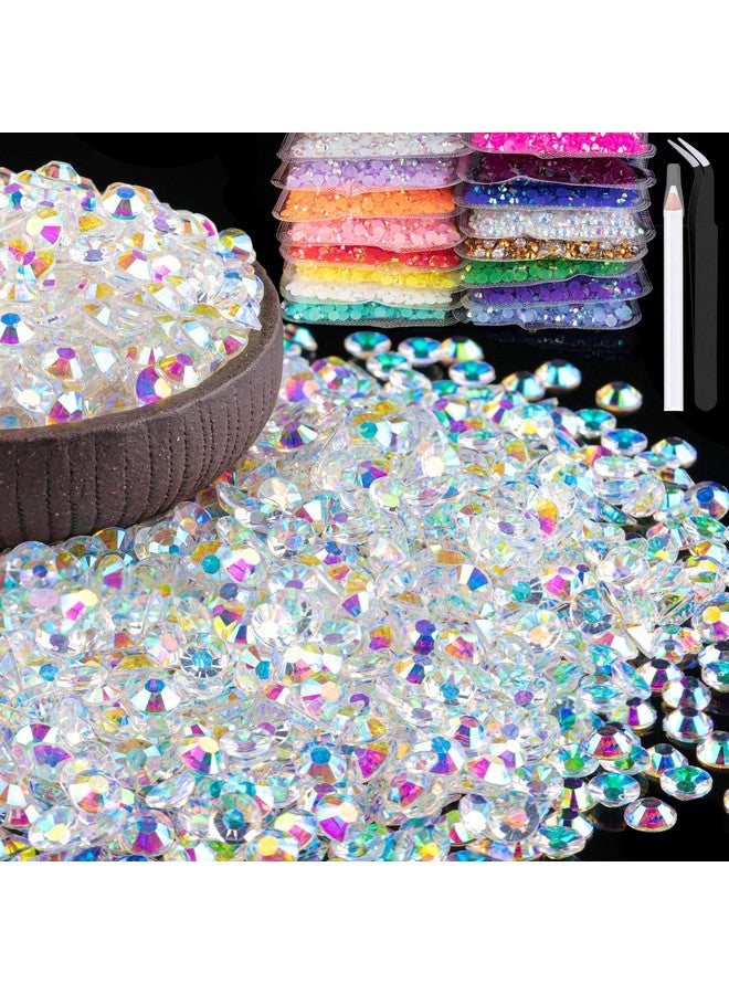 6000Pcs 4Mm Resin Rhinestones Bulk Transparent Ab Flatback Round Jelly Rhinestones Bedazzling Non Hotfix Crystal Gems Large Quantity Wholesale For Diy Crafts Clothes Tumblers Face Makeup Manicure