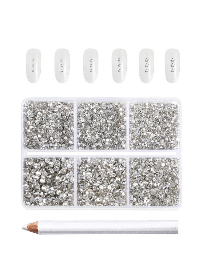 7200Pcs Flatbackclear Rhinestones Nail Gems Round Crystal For Craftsmixed 6 Sizes With Wax Pencil Kit Ss3Ss10