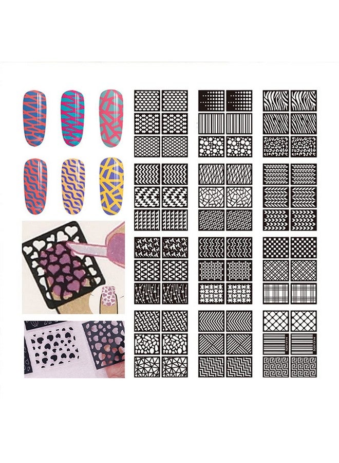 Nail Stencils For Nail Art Reusablenail Vinyl Stencils Sticker 144 Pieces 72 Designshollow Diy Manicure Decoration Decals French Tip Nail Guides Supplies（24 Sheets）.