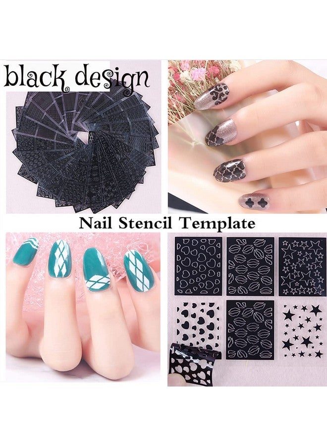 Nail Stencils For Nail Art Reusablenail Vinyl Stencils Sticker 144 Pieces 72 Designshollow Diy Manicure Decoration Decals French Tip Nail Guides Supplies（24 Sheets）.