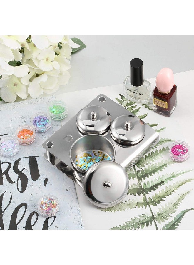 3 Pieces Acrylic Liquid Container Stainless Steel Acrylic Liquid Powder Cup Stainless Steel Nail Powder Holder Container With Lids For Nail Design Tools