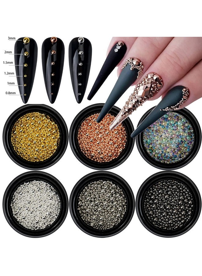 6 Boxes Nail Art Beads Nail Art Metal Balls Nail Beads For Nail Art Gold Silver Rose Gold Nail Art Steel Beads Nail Caviar Beads For Nail Art Nail Bubble Beads For Diy Crafts Decoration