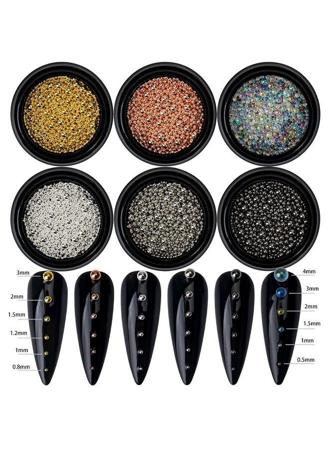 6 Boxes Nail Art Beads Nail Art Metal Balls Nail Beads For Nail Art Gold Silver Rose Gold Nail Art Steel Beads Nail Caviar Beads For Nail Art Nail Bubble Beads For Diy Crafts Decoration