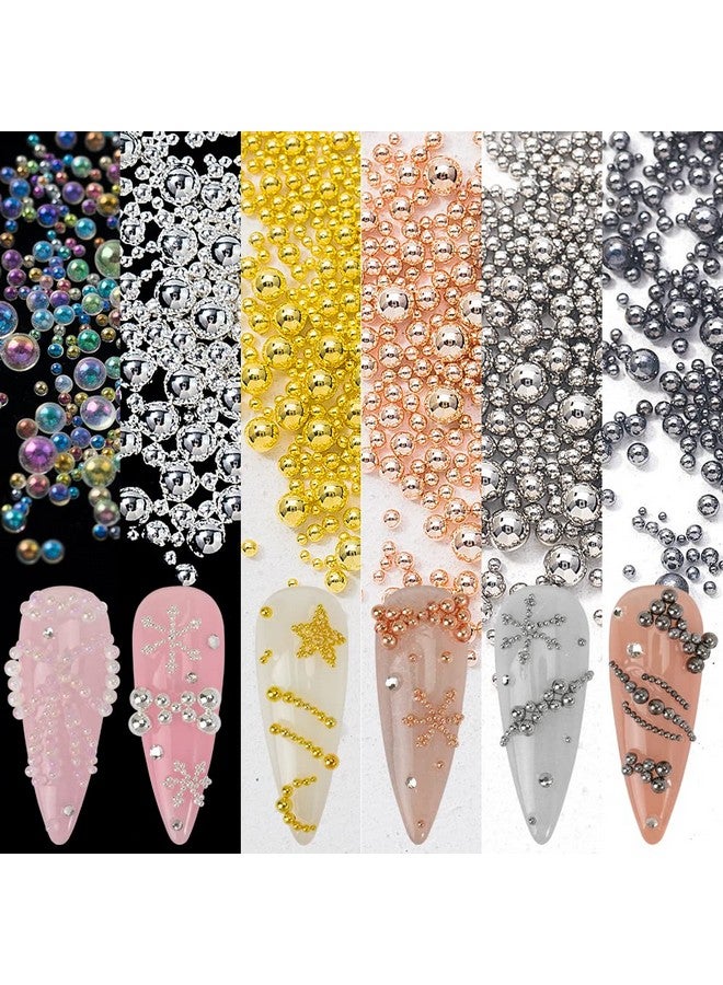 6 Boxes Nail Art Beads Nail Art Metal Balls Nail Beads For Nail Art Gold Silver Rose Gold Nail Art Steel Beads Nail Caviar Beads For Nail Art Nail Bubble Beads For Diy Crafts Decoration