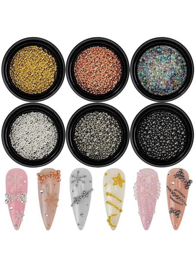 6 Boxes Nail Art Beads Nail Art Metal Balls Nail Beads For Nail Art Gold Silver Rose Gold Nail Art Steel Beads Nail Caviar Beads For Nail Art Nail Bubble Beads For Diy Crafts Decoration
