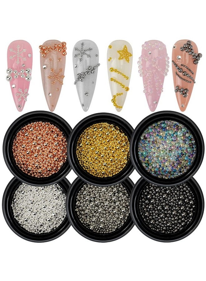 6 Boxes Nail Art Beads Nail Art Metal Balls Nail Beads For Nail Art Gold Silver Rose Gold Nail Art Steel Beads Nail Caviar Beads For Nail Art Nail Bubble Beads For Diy Crafts Decoration