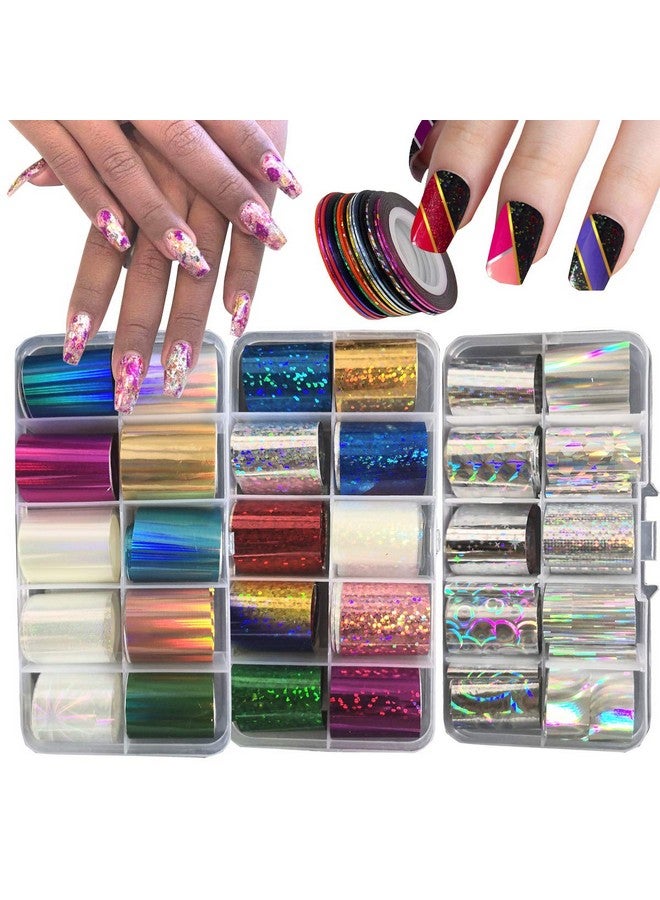 30 Roll Holographic Transfer Nail Foil Sticker Silver Laser Nail Decals 10 Roll Nails Strip Tape For Nails Art Design Decoration