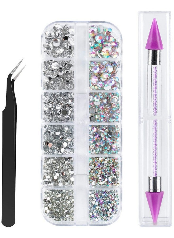 1500Pcs Rhinestones Crystal Ab Rhinestones For Nail With Pick Up Tweezers And Nail Rhinestone Picker Nail Art Tools