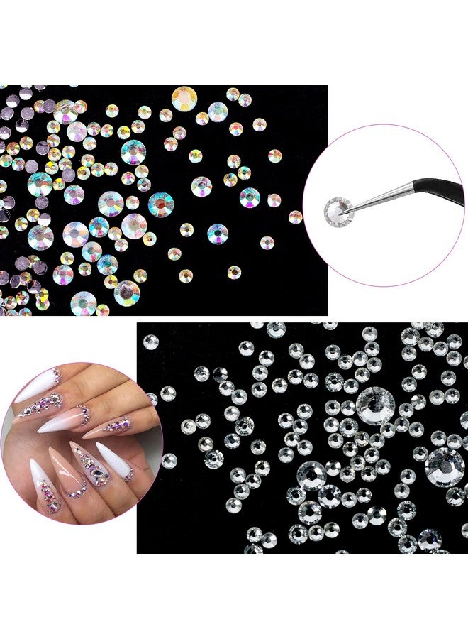 1500Pcs Rhinestones Crystal Ab Rhinestones For Nail With Pick Up Tweezers And Nail Rhinestone Picker Nail Art Tools