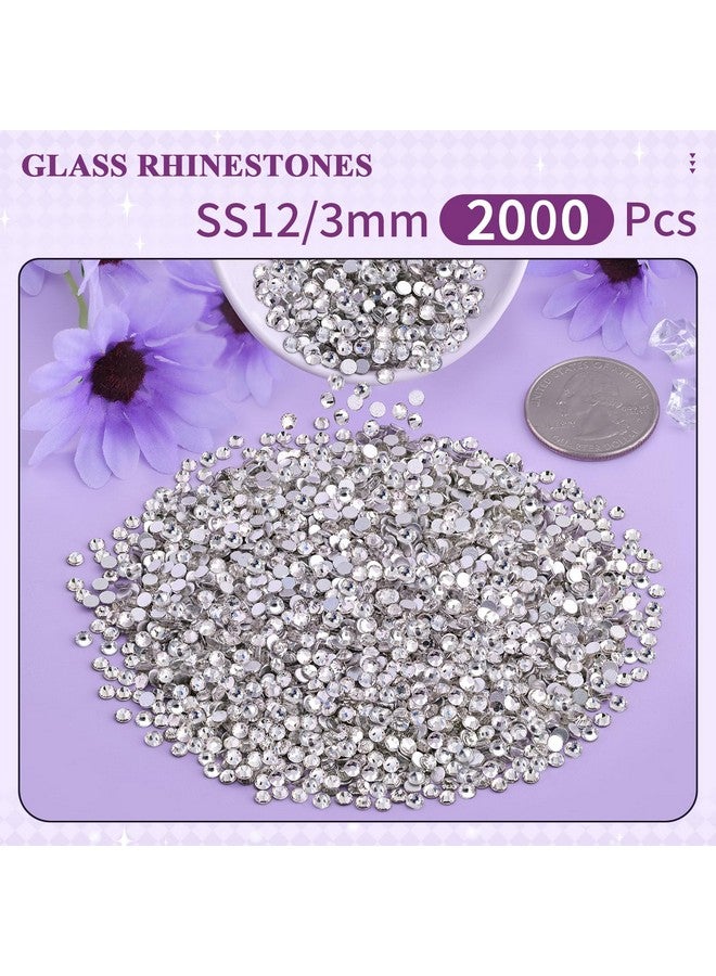 2000Pcs Ss123Mm Crystal Rhinestones (Clear) Bedazzling Flatback Glass Rhinestones For Crafting Diy Nail Art Makeup Decoration Gems Diomand Charms For Tumbler Shoes Clothing Mug