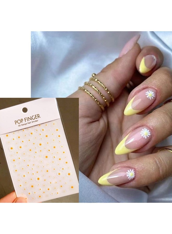 6 Sheets Daisy Nail Art Stickers Charming Flower Chrysanthemum 3D Trendy Design Selfadhesive Spring Nail Art Decals Diy Manicure Decoration Supplies Accessories For Women Girls