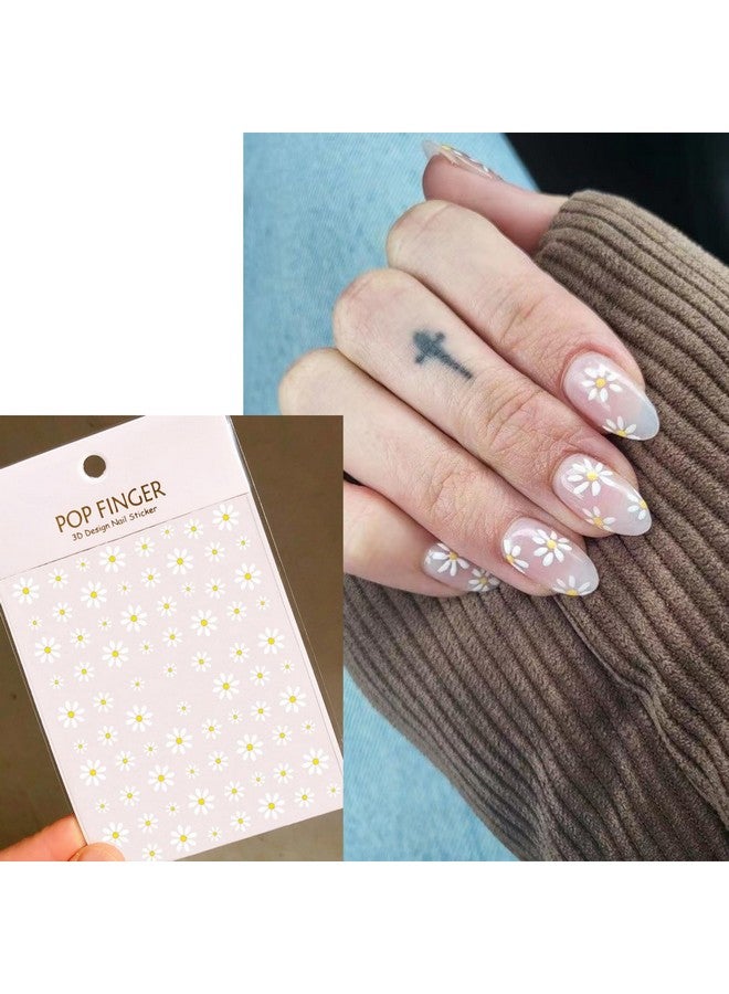 6 Sheets Daisy Nail Art Stickers Charming Flower Chrysanthemum 3D Trendy Design Selfadhesive Spring Nail Art Decals Diy Manicure Decoration Supplies Accessories For Women Girls