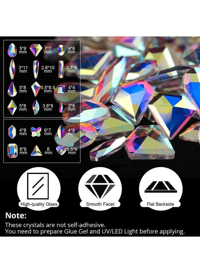 18 Styles Multishaped Glass Gemstones For Nails And 6 Sizes Round Crystal Rhinestones Kit 1 Iridescent Ab Nail Art Charm Bead Manicure Decoration With Pickup Pencil And Tweezer