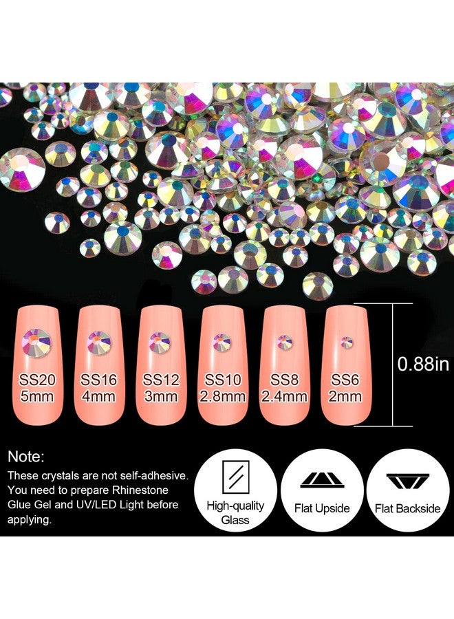 18 Styles Multishaped Glass Gemstones For Nails And 6 Sizes Round Crystal Rhinestones Kit 1 Iridescent Ab Nail Art Charm Bead Manicure Decoration With Pickup Pencil And Tweezer