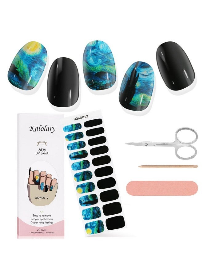 Starry Night Gel Nail Stickers Starry Sky Full Wrap Nail Gel Polish Strips Brighter Adhesive Real Gel Nail Polish Stickers For Birthday Gift（Uvled Lamp Required）