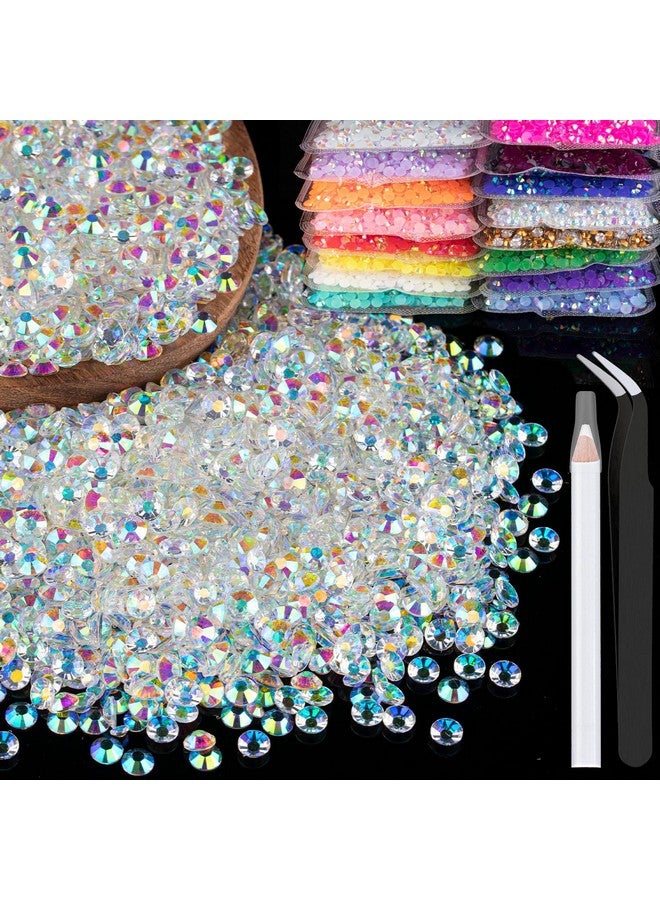 4000Pcs 4Mm Resin Rhinestones Bulk Transparent Ab Flatback Round Jelly Rhinestones Bedazzling Non Hotfix Crystal Gems Large Quantity Wholesale For Diy Crafts Clothes Tumblers Face Makeup Manicure