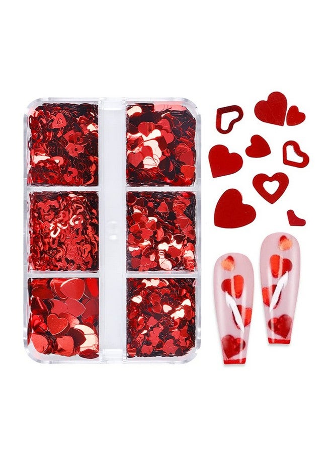 6 Grids Heart Nail Glitter Sequins Premium 3D Nail Art Stickers Love Nail Decals Holographic Laser Heart Nail Designs For Valentine'S Day Diy Nail Art Sequins Acrylic Nail Decoration