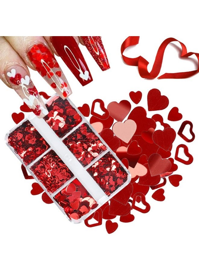 6 Grids Heart Nail Glitter Sequins Premium 3D Nail Art Stickers Love Nail Decals Holographic Laser Heart Nail Designs For Valentine'S Day Diy Nail Art Sequins Acrylic Nail Decoration