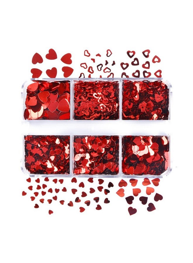 6 Grids Heart Nail Glitter Sequins Premium 3D Nail Art Stickers Love Nail Decals Holographic Laser Heart Nail Designs For Valentine'S Day Diy Nail Art Sequins Acrylic Nail Decoration