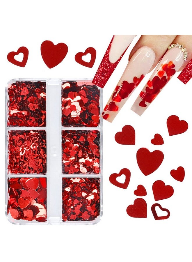 6 Grids Heart Nail Glitter Sequins Premium 3D Nail Art Stickers Love Nail Decals Holographic Laser Heart Nail Designs For Valentine'S Day Diy Nail Art Sequins Acrylic Nail Decoration