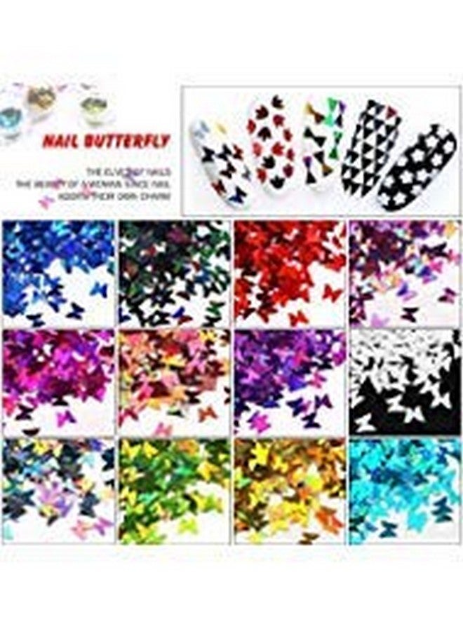 3D Glitter Sequins Nail Art Tips Charms Butterfly Design Manicure Nail Decoration 12 Colors