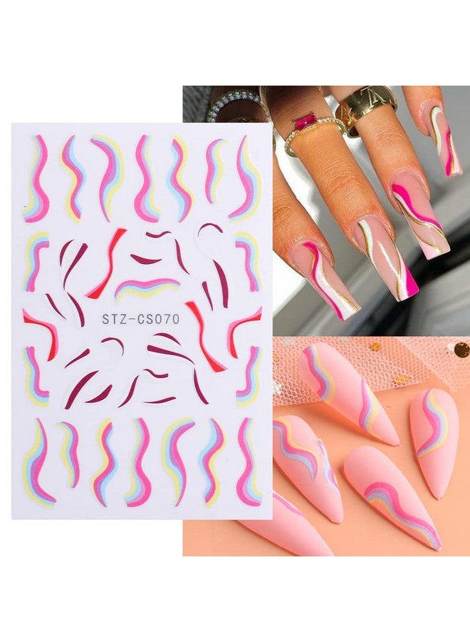 12 Sheets French Nail Art Stickers Decalnail Supplies 3D Selfadhesive Colorful Wavy Line Nail Stickers Curve Stripe Lines Nail Art Designfor Women Girls Manicure Accessories Diy Decoration