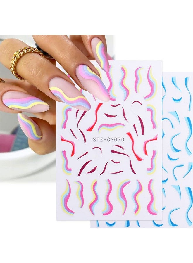 12 Sheets French Nail Art Stickers Decalnail Supplies 3D Selfadhesive Colorful Wavy Line Nail Stickers Curve Stripe Lines Nail Art Designfor Women Girls Manicure Accessories Diy Decoration
