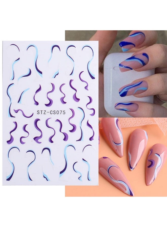 12 Sheets French Nail Art Stickers Decalnail Supplies 3D Selfadhesive Colorful Wavy Line Nail Stickers Curve Stripe Lines Nail Art Designfor Women Girls Manicure Accessories Diy Decoration