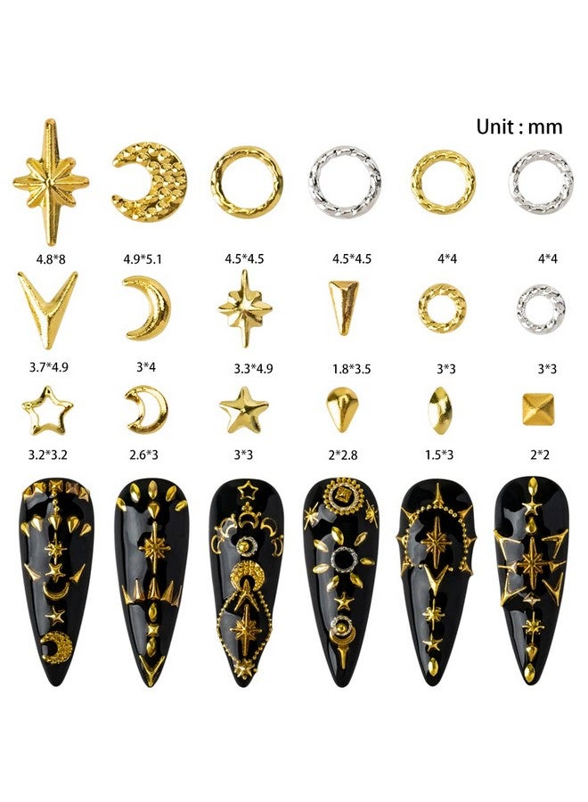 Nail Art Rivets Star Moon Nail Art Studs Gold Silver Nail Art Charms Nail Art Accessories Nail Art Metal Rivets Gemstone Jewelry Diy Crafts Design Supplies Nail Decorations Kits