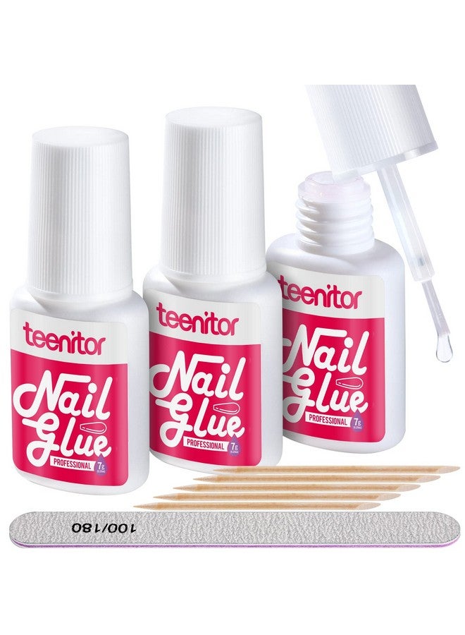 Nail Glue For Press Ons 3 Pack Best Nail Glue For Gel Tips With Nail Files Super Strong Nail Glue For Broken Nail Brush On Nail Glue For Press On Nails