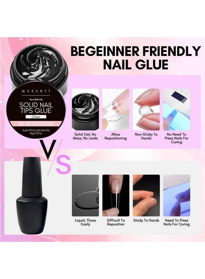 Solid Gel Nail Glue For Nail Tips Clear Solid Nail Glue Gel For Press On Nails Strong Fake Nail Bonding Gel Glue For Acrylic Nails Nonstick Hands Hard Gel For Nail Art Home Salon Diy 15Ml