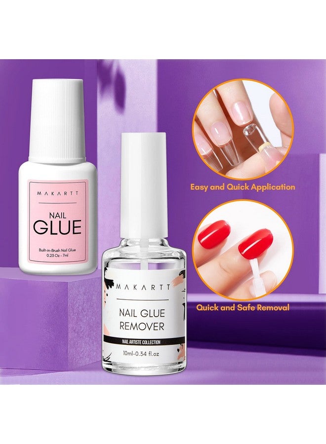 Nail Glue With Glue Remover Kit Super Strong Nail Glue 7Ml For Acrylic Nails Press On Nails10Ml Glue Off Fake Nails Remover For Super Glue Nail Polish Easy Application Nail Art Supplies