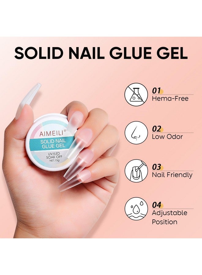 2Pcs Solid Nail Gel Glue For Soft Gel Nail Tips Acrylic Nail Tips Hema Free Solid Builder Nail Gel For Nail Strengthen Nail Art