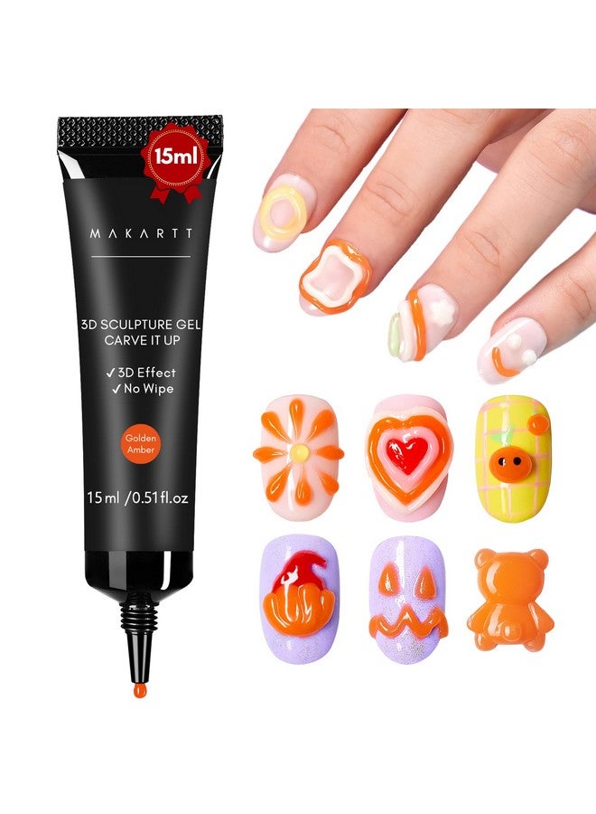 3D Nail Gel Hard Solid Nail Glue Gel Sculpting Gel Decorations Nail Charms Gel Liner 3D Nail Art 5D Embossed Candy Gel Nail 3D Nail Polish Mold Pumpkin Golden Amber