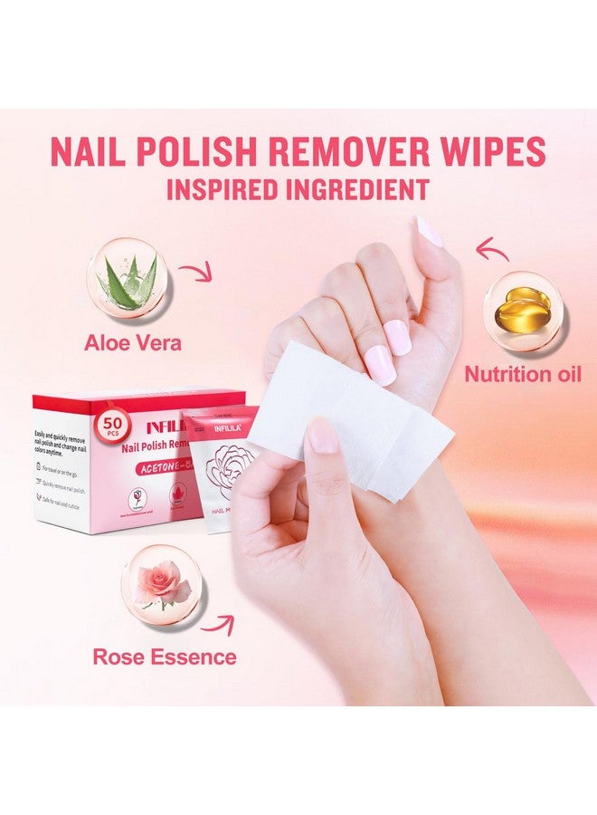 Nail Polish Remover Pads 2024 Newest Acetone Nail Polish Remover 50Pcs Quick Nail Polish Remover Wipes Individually Wrapped Nail Polish Remover Wet Wipes For Removing Nail Polish